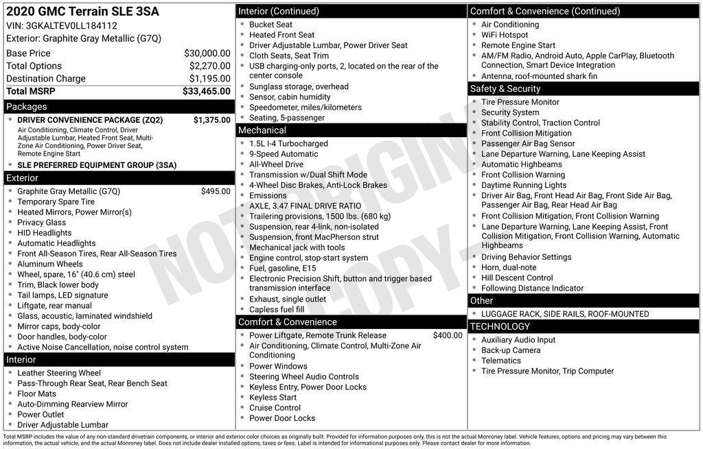 used 2020 GMC Terrain car, priced at $16,888