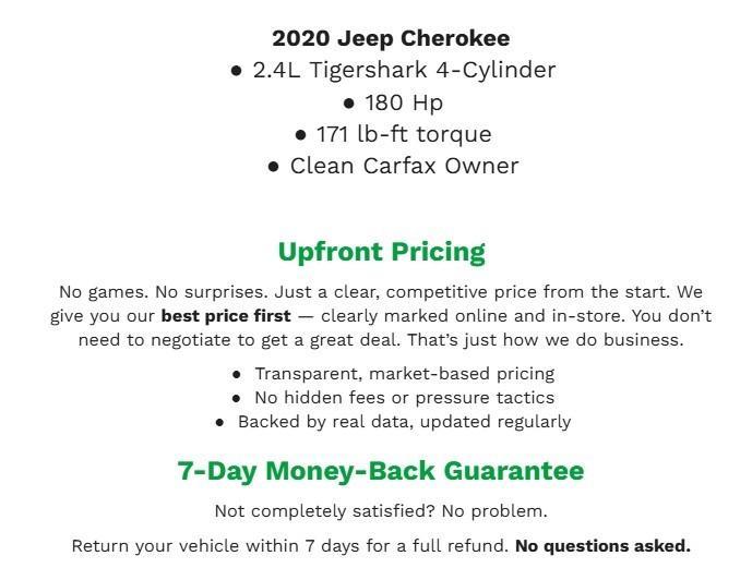 used 2020 Jeep Cherokee car, priced at $18,353