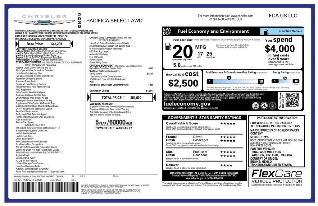 used 2026 Chrysler Pacifica car, priced at $42,677