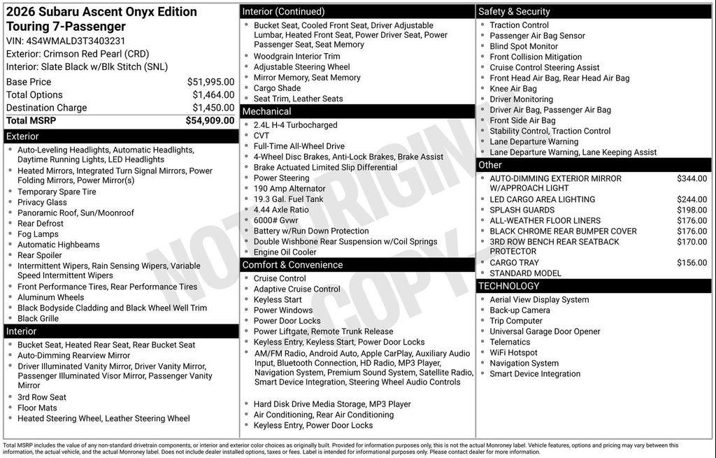 new 2026 Subaru Ascent car, priced at $52,603