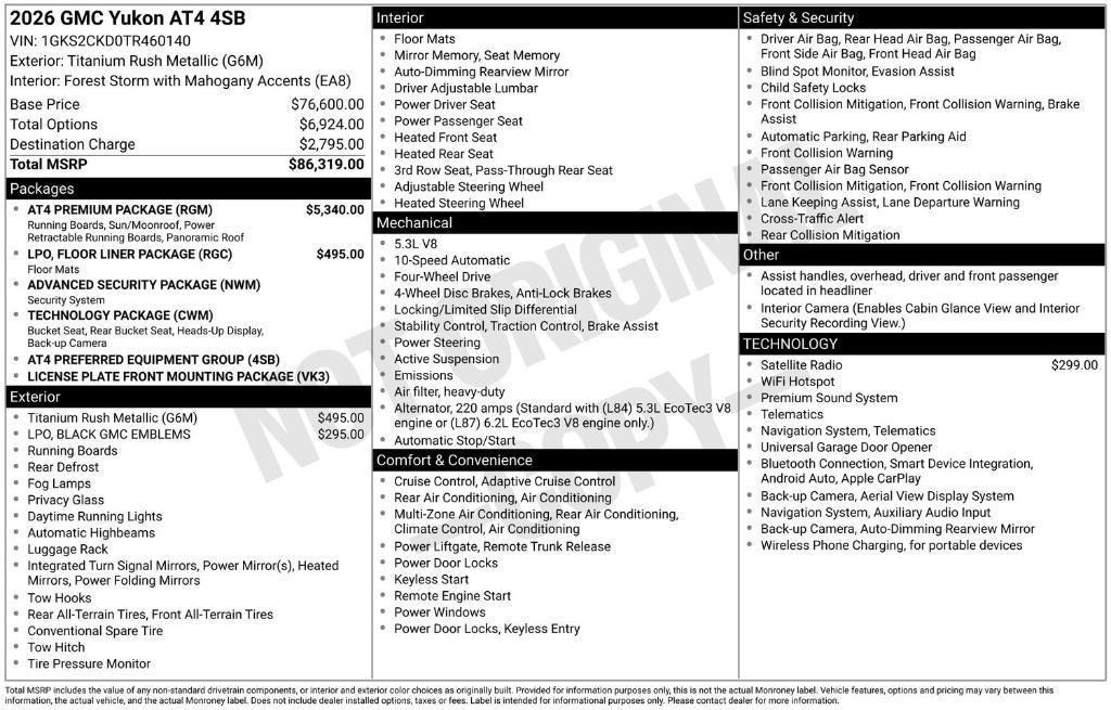 new 2026 GMC Yukon car, priced at $80,499
