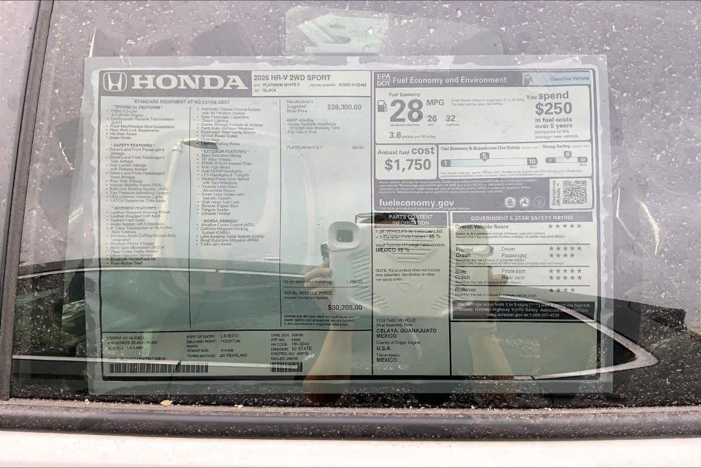 new 2026 Honda HR-V car, priced at $28,853