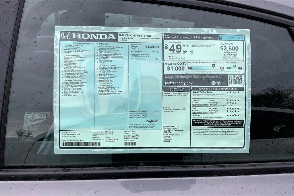 new 2026 Honda Civic Hybrid car, priced at $30,047