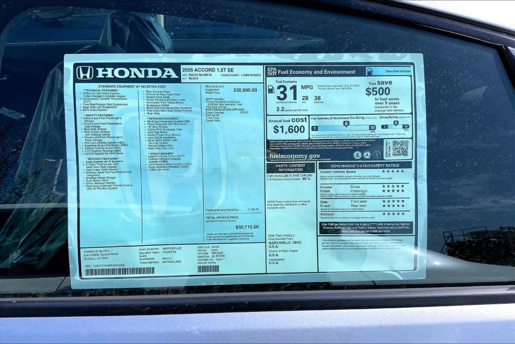 new 2026 Honda Accord car, priced at $32,115