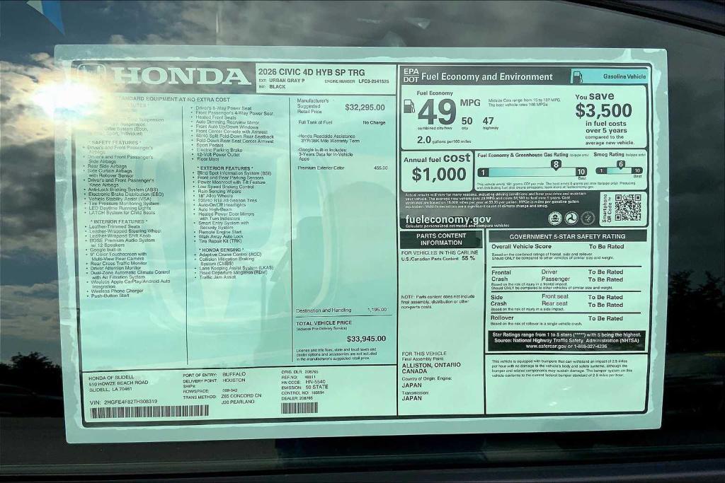 new 2026 Honda Civic Hybrid car, priced at $32,907