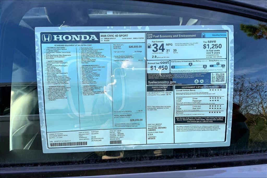 new 2026 Honda Civic car, priced at $27,955