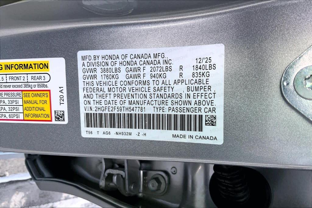 new 2026 Honda Civic car, priced at $27,040