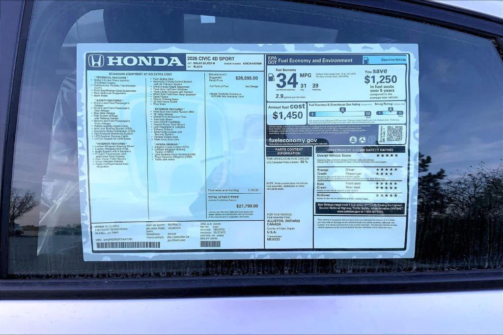 new 2026 Honda Civic car, priced at $27,040