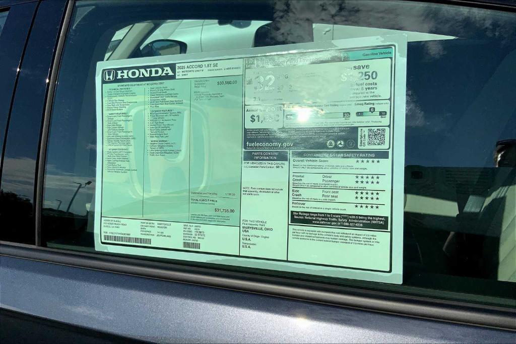 new 2025 Honda Accord car, priced at $30,318