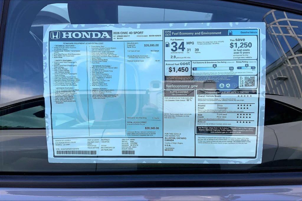 new 2026 Honda Civic car, priced at $27,569