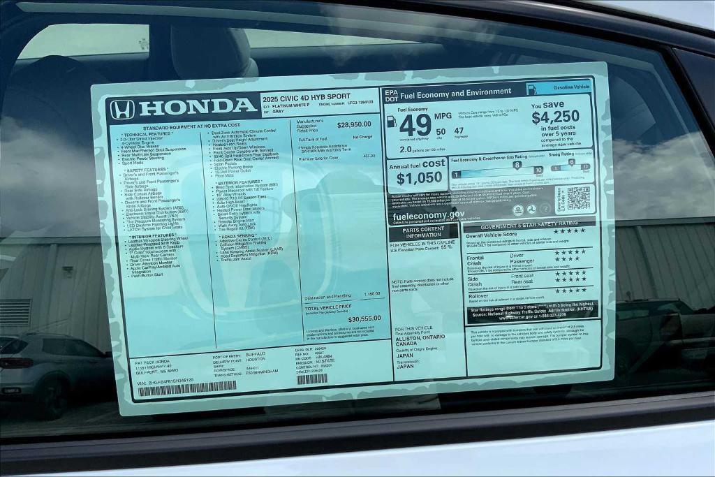 new 2025 Honda Civic Hybrid car, priced at $29,172