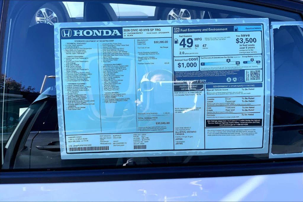 new 2026 Honda Civic Hybrid car, priced at $33,386