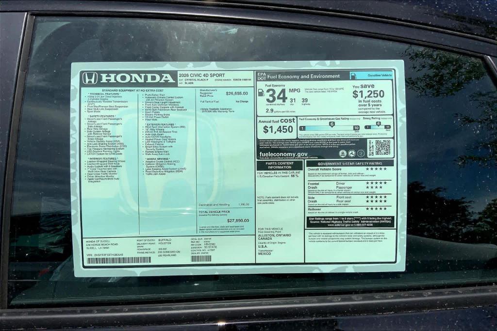 new 2026 Honda Civic car, priced at $27,071