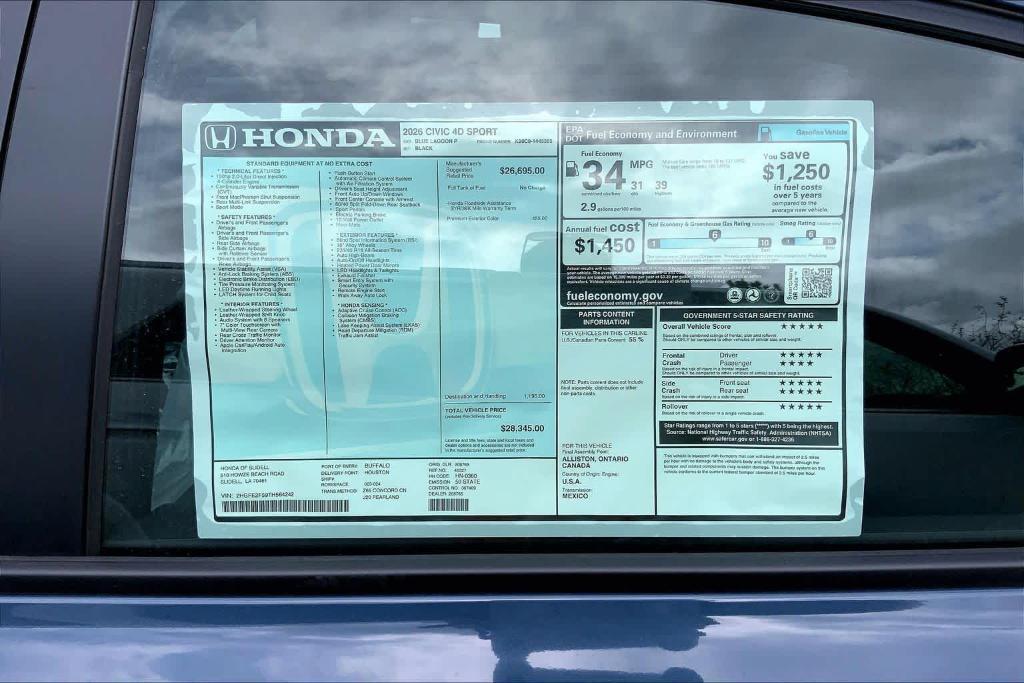 new 2026 Honda Civic car, priced at $27,568
