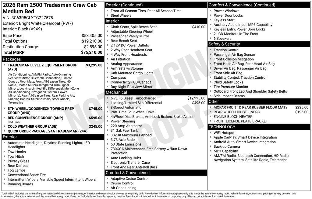 new 2026 Ram 2500 car, priced at $66,421