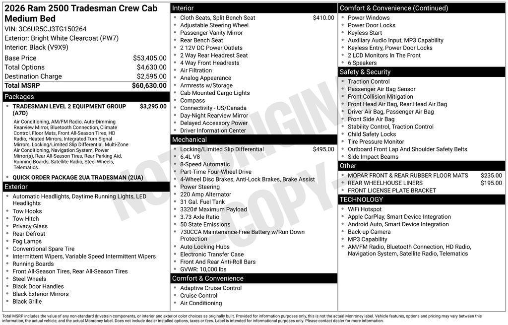 new 2026 Ram 2500 car, priced at $49,598