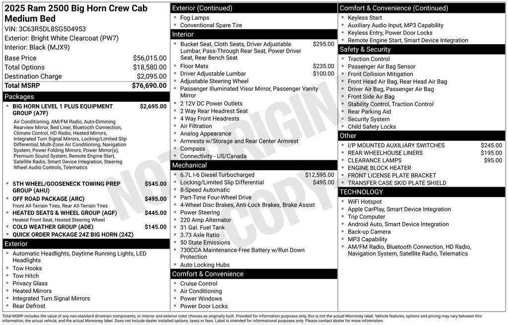 new 2025 Ram 2500 car, priced at $68,892