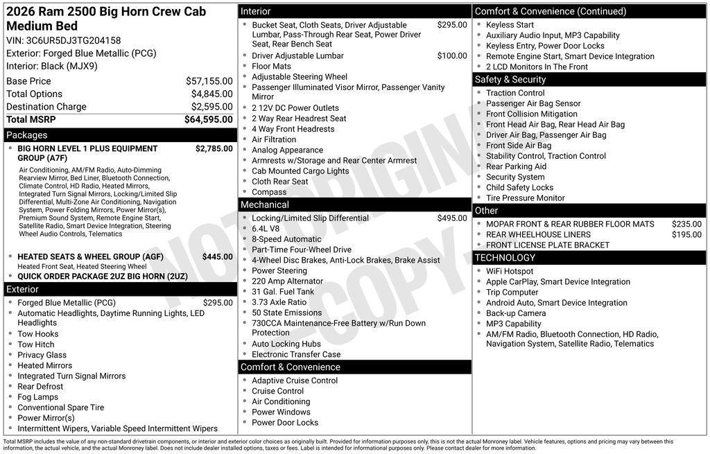 new 2026 Ram 2500 car, priced at $57,076