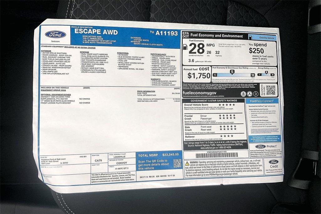 new 2026 Ford Escape car, priced at $26,981
