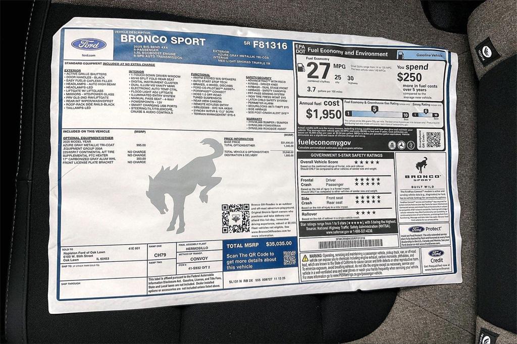 new 2025 Ford Bronco Sport car, priced at $32,755