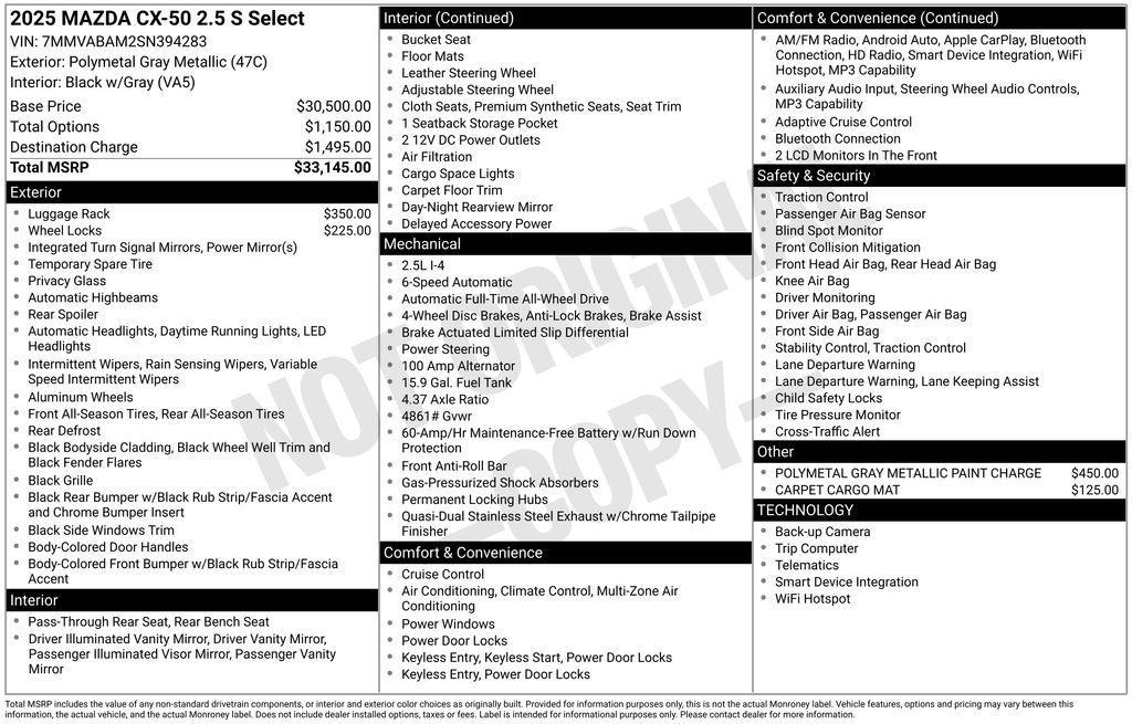 new 2025 Mazda CX-50 car, priced at $32,145