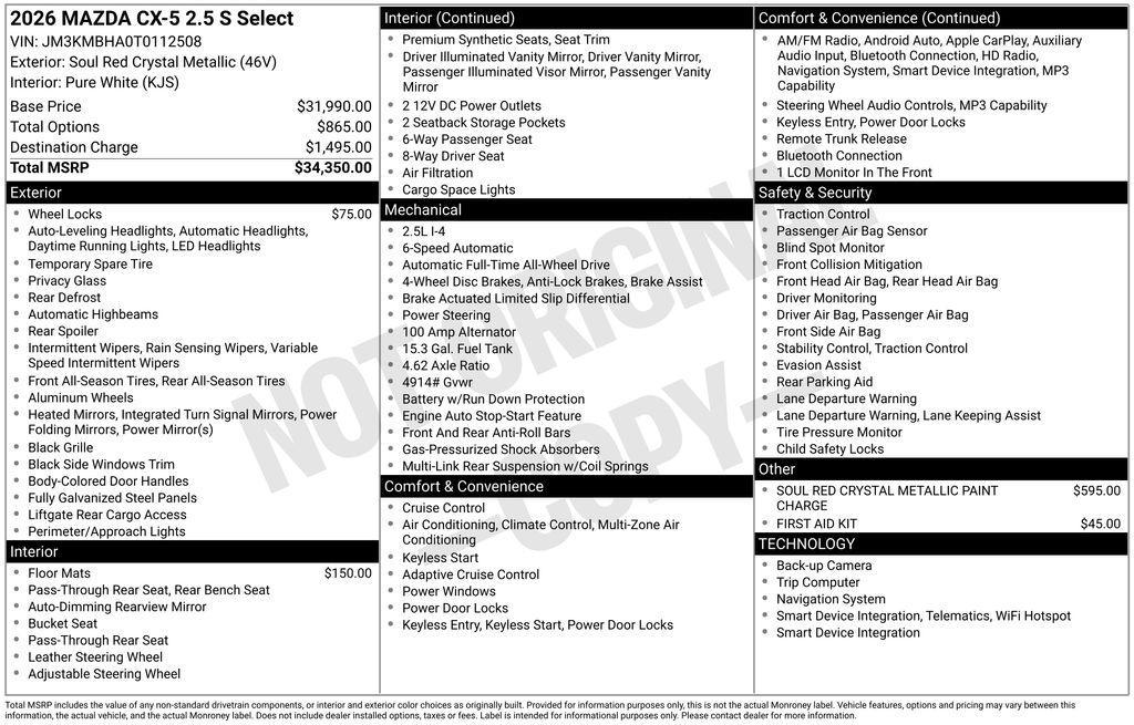 new 2026 Mazda CX-5 car, priced at $33,431