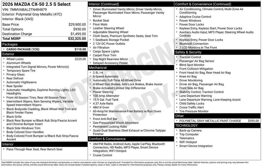 new 2026 Mazda CX-50 car, priced at $29,945