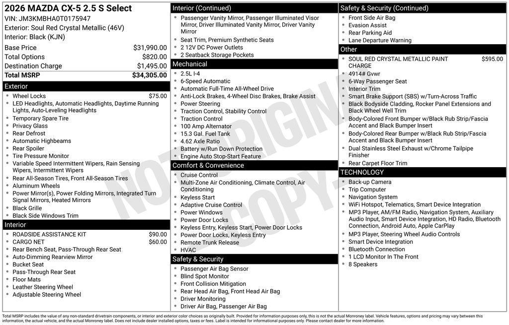 new 2026 Mazda CX-5 car, priced at $34,394