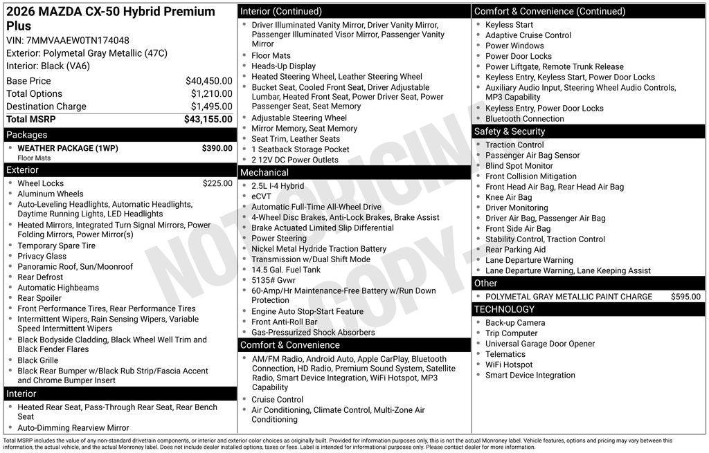new 2026 Mazda CX-50 Hybrid car, priced at $40,155