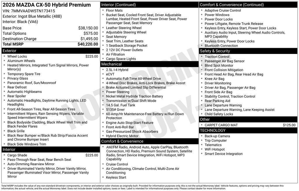 new 2026 Mazda CX-50 Hybrid car, priced at $36,151