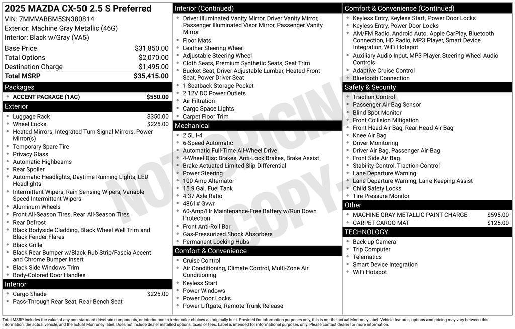 new 2025 Mazda CX-50 car, priced at $34,340