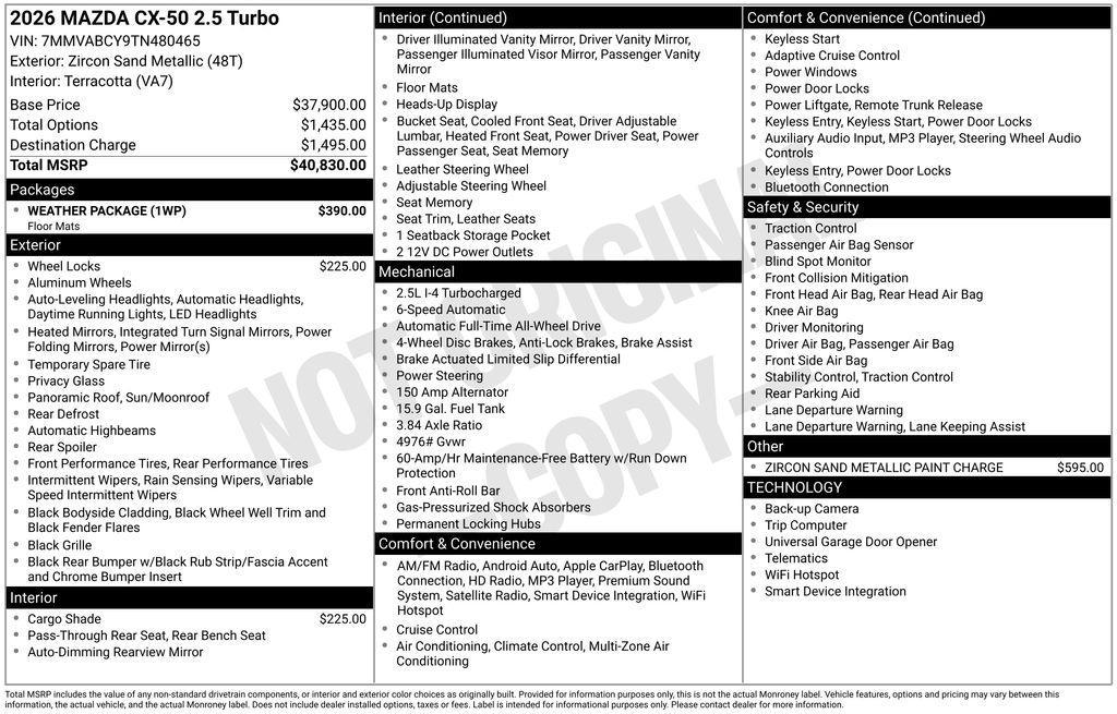 new 2026 Mazda CX-50 car, priced at $37,649