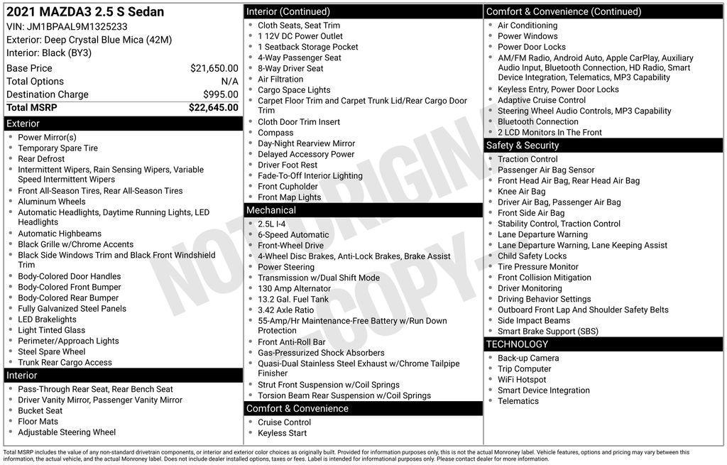 used 2021 Mazda Mazda3 car, priced at $12,626