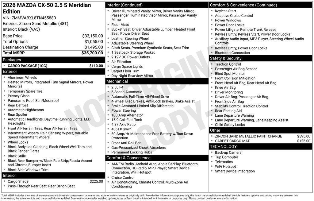 new 2026 Mazda CX-50 car, priced at $35,700