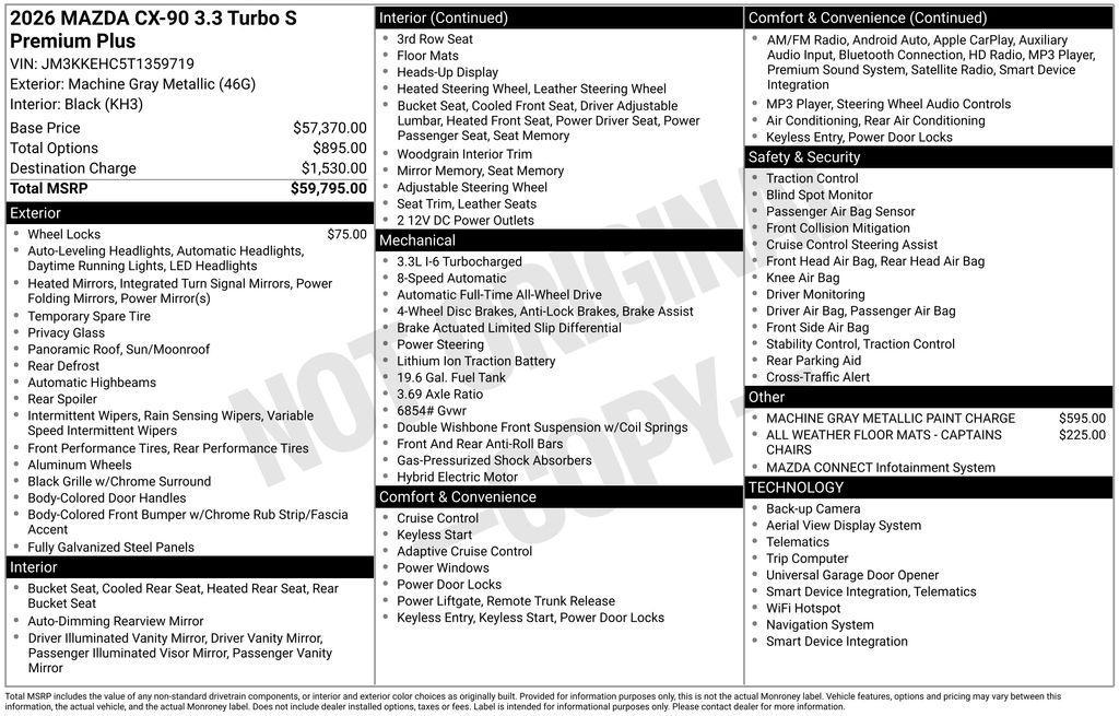 new 2026 Mazda CX-90 car, priced at $55,730