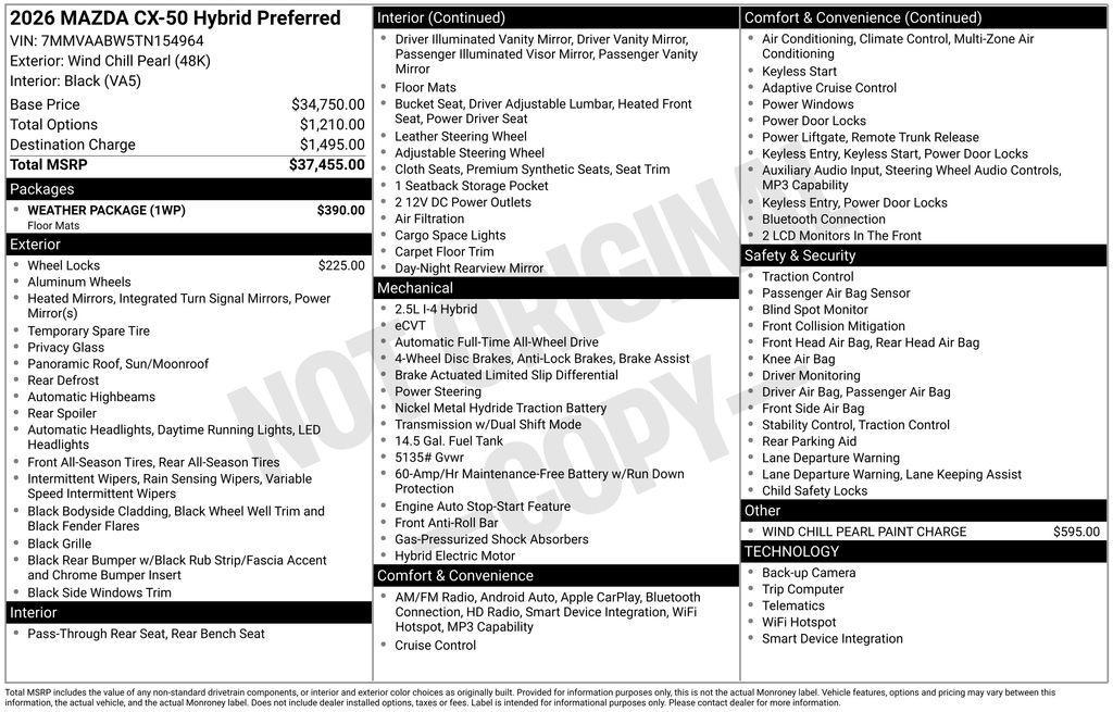 new 2026 Mazda CX-50 Hybrid car, priced at $33,398