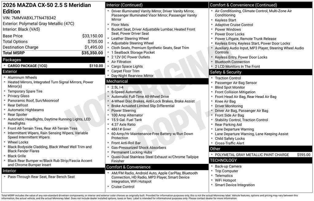 new 2026 Mazda CX-50 car, priced at $32,934