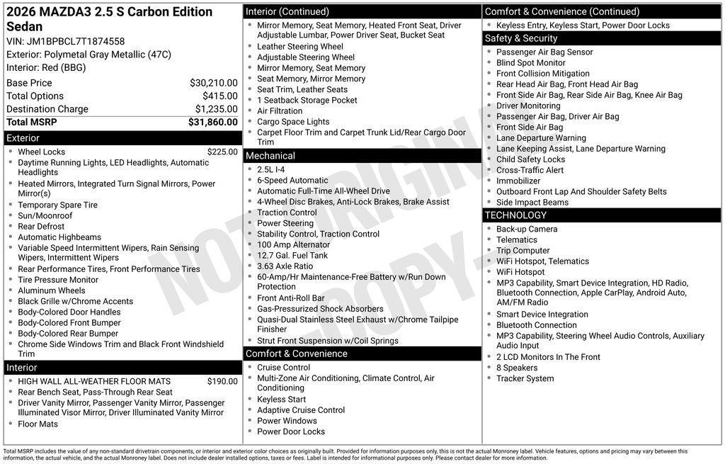 new 2026 Mazda Mazda3 car, priced at $29,022