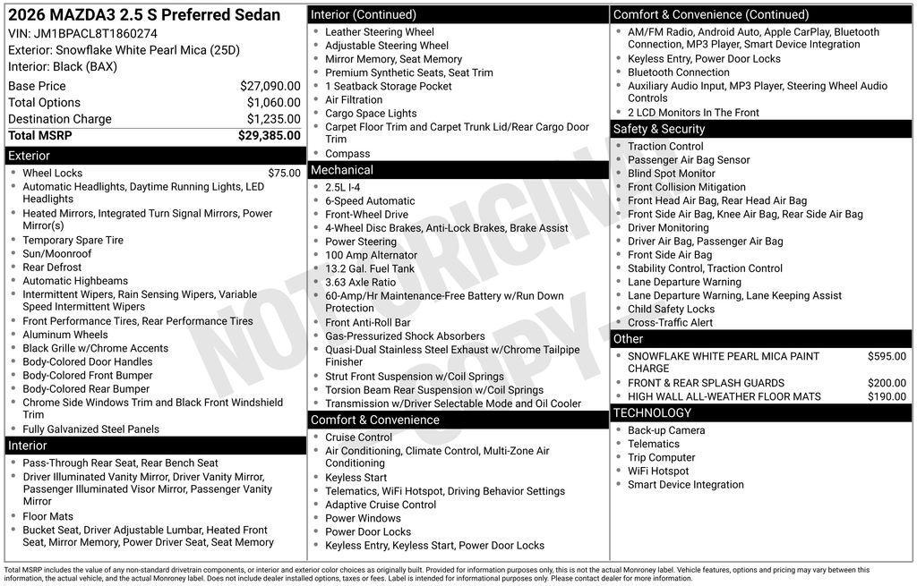 new 2026 Mazda Mazda3 car, priced at $26,532