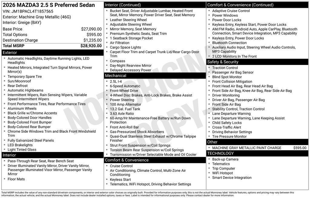 new 2026 Mazda Mazda3 car, priced at $26,160