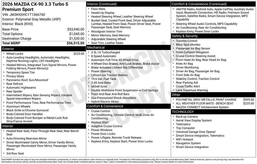 new 2026 Mazda CX-90 car, priced at $53,005