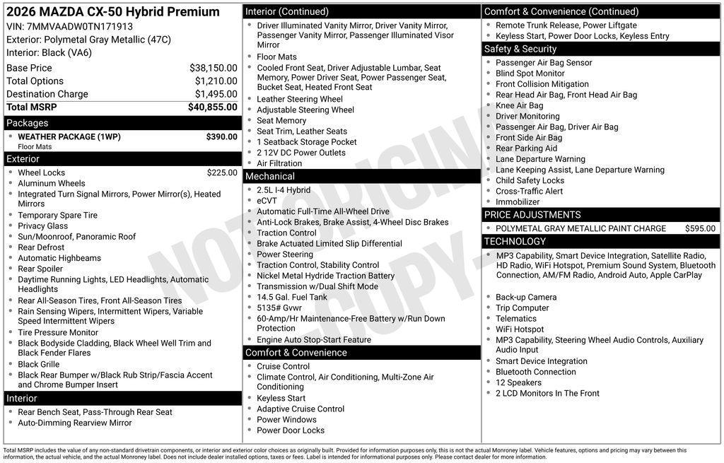 new 2026 Mazda CX-50 Hybrid car, priced at $36,713
