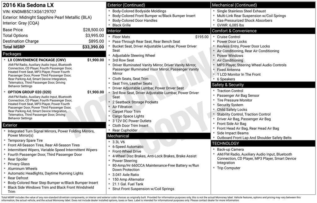 used 2016 Kia Sedona car, priced at $9,996