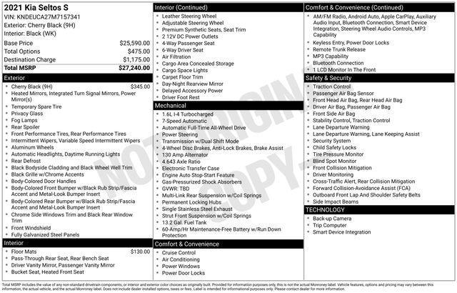 used 2021 Kia Seltos car, priced at $16,923