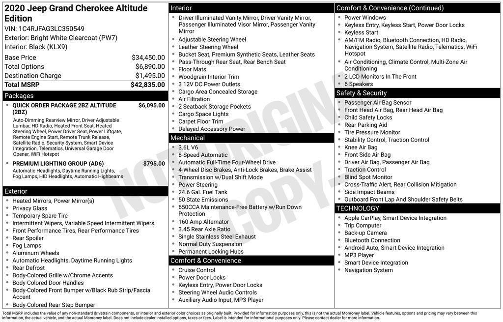 used 2020 Jeep Grand Cherokee car, priced at $23,200