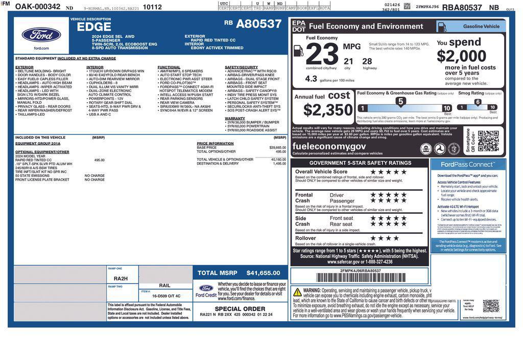 used 2024 Ford Edge car, priced at $27,920