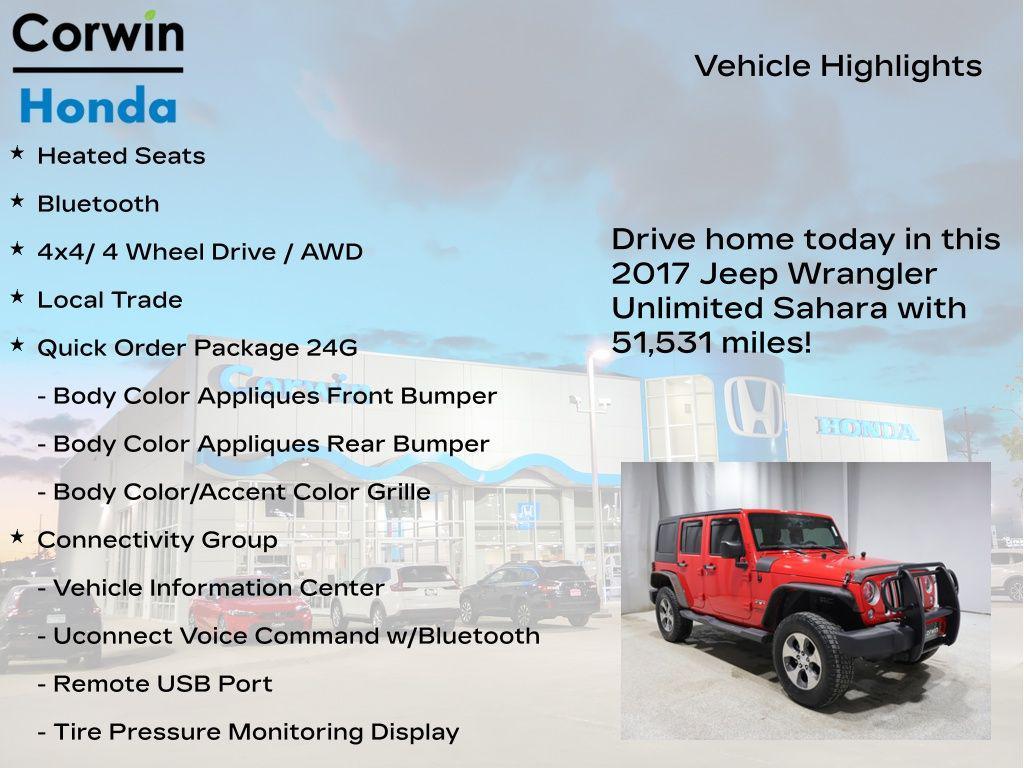 used 2017 Jeep Wrangler Unlimited car, priced at $22,500