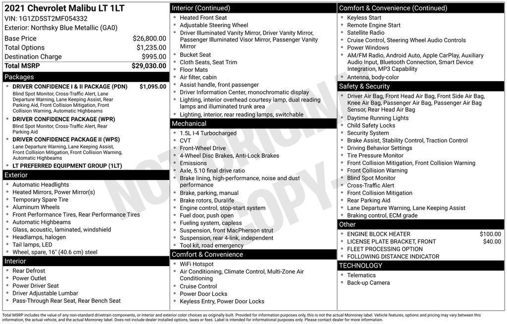 used 2021 Chevrolet Malibu car, priced at $14,500