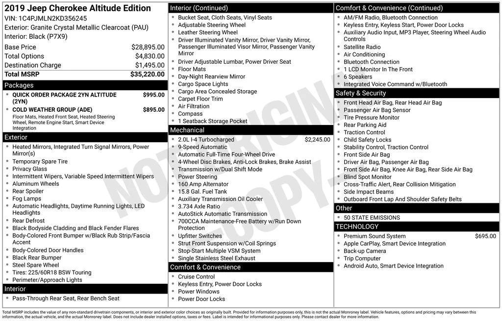 used 2019 Jeep Cherokee car, priced at $15,000