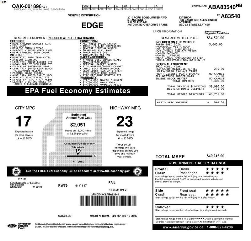 used 2010 Ford Edge car, priced at $5,820